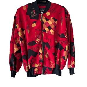 Vintage Cascais of California Bomber Jacket Small 80s 90s Abstract Art Print